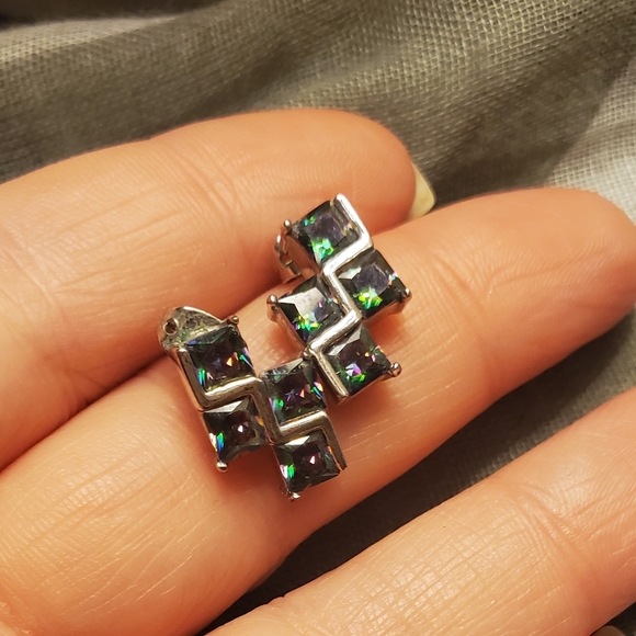 Mystic Quartz block design earrings & pendant - Picture 4 of 6